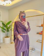 acı kahve fular detaylı sandy takım