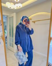 lacivert nervür detaylı modal takım