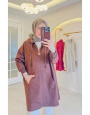 çikolata kahve mk fermuarlı kanguru cepli hırka