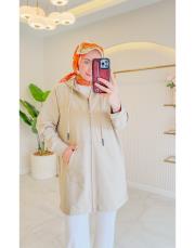 bej mk fermuarlı kanguru cepli hırka