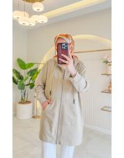 bej mk fermuarlı kanguru cepli hırka 2