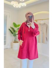 bordo mk fermuarlı kanguru cepli hırka 2