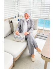 gri 4158 simli kapüşonlu triko takım