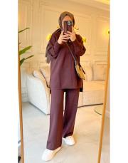 acı kahve 4158 simli kapüşonlu triko takım 2