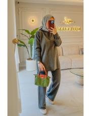 koyu yeşil 4158 simli kapüşonlu triko takım