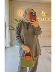 koyu yeşil 4158 simli kapüşonlu triko takım 2