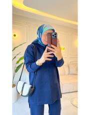 lacivert 4158 simli kapüşonlu triko takım