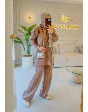 mocha 4158 simli kapüşonlu triko takım