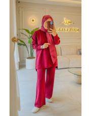 bordo 4158 simli kapüşonlu triko takım