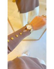 kahve 4106 kolu düğmeli triko tunik 2