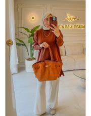 acı kahve 4106 kolu düğmeli triko tunik