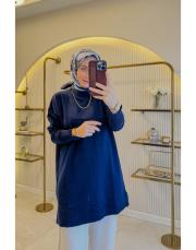 lacivert 4106 kolu düğmeli triko tunik