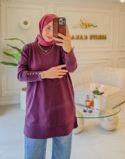 mürdüm 4106 kolu düğmeli triko tunik