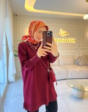 bordo 4106 kolu düğmeli triko tunik