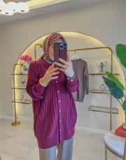 bordo 3200 kendinden çizgili taşlı düğmeli hırka