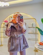 kahve 2049 incili taşlı tüylü yelek 2