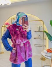 bordo 2049 incili taşlı tüylü yelek 2