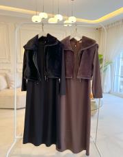 siyah 7261 kürklü yelekli elbise 3