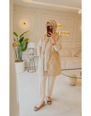 bej 9269 baklava desenli beli büzgülü yelek