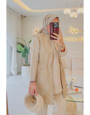 bej 9269 baklava desenli beli büzgülü yelek 2