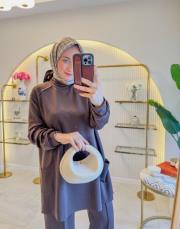 kahve 22629 çima pantolonlu modal takım