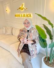 kahve retro desen kapitone ceket 4