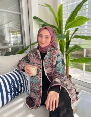 lila retro desen kapitone ceket