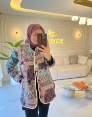 lila retro desen kapitone ceket 2