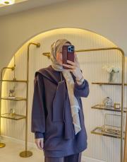 acı kahve 22795 fermuar yaka atkılı modal takım 2