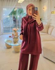 bordo 22795 fermuar yaka atkılı modal takım