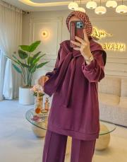 bordo 22795 fermuar yaka atkılı modal takım 2