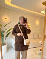 kahve 5033 ışıltılı yumoş tunik