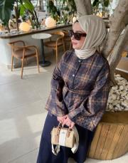 lacivert kapitone retro ceketli etekli takım