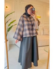 siyah kapitone retro ceketli etekli takım