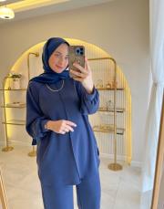 lacivert 22800 önden dikiş detaylı modal takım