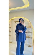 lacivert 22800 önden dikiş detaylı modal takım 2