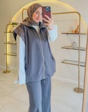 kahve 22798 yelekli takım