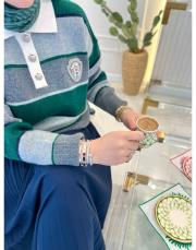 yeşil arma detaylı etek üstü çizgili triko 2