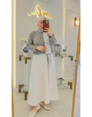 gri etek üstü simli örgü triko kazak 2