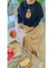 lacivert taş işleme teddy baskı şardonlu sweatshirt