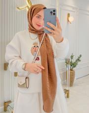 beyaz taş işleme teddy baskı şardonlu sweatshirt