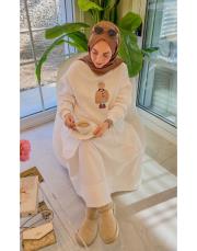 beyaz taş işleme teddy baskı şardonlu sweatshirt 2