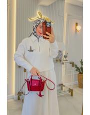 beyaz yakalı etek üstü birds sweat