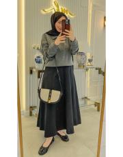 siyah 18202 parçalı fermuarlı etek