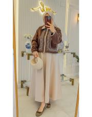 bej 18202 parçalı fermuarlı etek