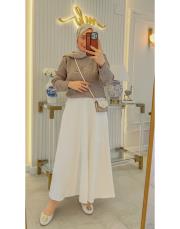 beyaz 18202 parçalı fermuarlı etek