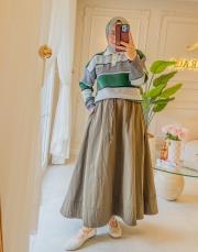 haki 552 beli lastikli koton etek