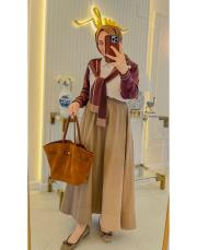 kahve 552 beli lastikli koton etek