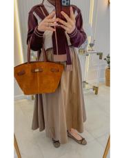 kahve 552 beli lastikli koton etek 2