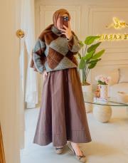 acı kahve 552 beli lastikli koton etek